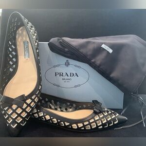 Prada Shoes | Prada Flats | Color: Black/White | Women’s EU Size: 36 1/2 |